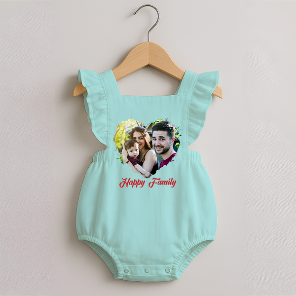 Happy Family Romper Frock | Personalized Family Romper Frock for Kids - MINT GREEN - 0 - 3 Months Old (Chest 19")