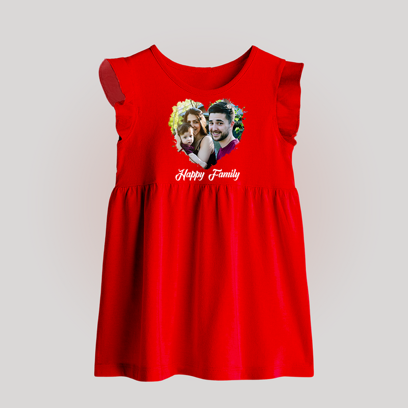 Happy Family Baby Frock | Personalized Family Baby Frock for Kids - RED - 0 - 3 Months Old (Chest 17")
