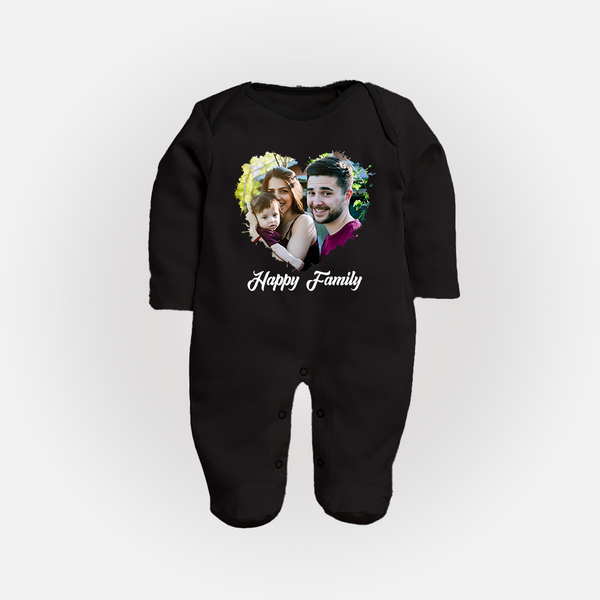 Happy Family Sleep suit/full sleeve body suit | Personalized Family Sleep suit/full sleeve body suit for Kids - BLACK - New Born (Chest 7.5")