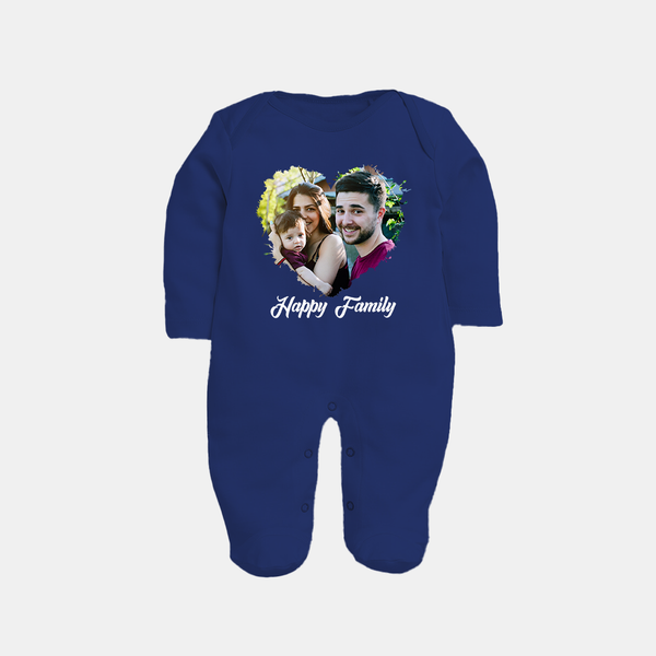 Happy Family Sleep suit/full sleeve body suit | Personalized Family Sleep suit/full sleeve body suit for Kids - NAVY BLUE - New Born (Chest 7.5")