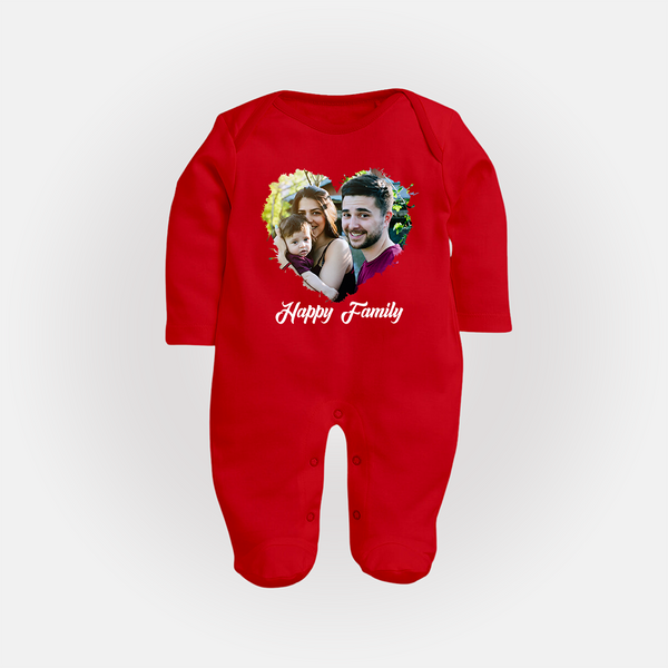 Happy Family Sleep suit/full sleeve body suit | Personalized Family Sleep suit/full sleeve body suit for Kids - RED - New Born (Chest 7.5")