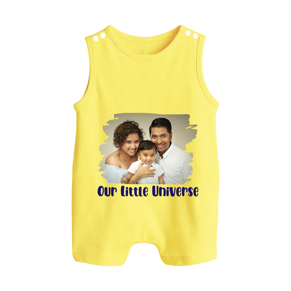 Our Little Universe Romper suit/Sleeveless Romper | Custom Family Romper suit/Sleeveless Romper Celebrating Your Little World - PASTEL YELLOW - 0 - 5 Months Old (Chest 18")