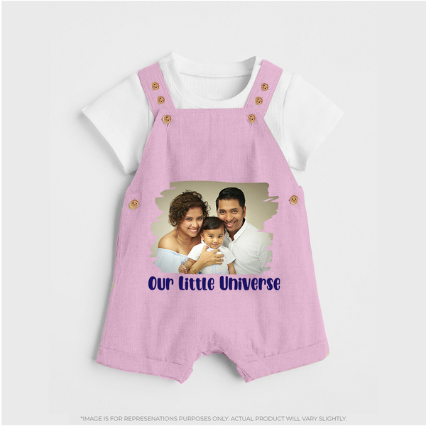 Our Little Universe Dungaree Set | Custom Family Dungaree Set Celebrating Your Little World - BABY PINK - 0 - 5 Months Old (Chest 18")