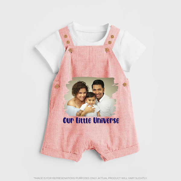 Our Little Universe Dungaree Set | Custom Family Dungaree Set Celebrating Your Little World - PEACH - 0 - 5 Months Old (Chest 18")