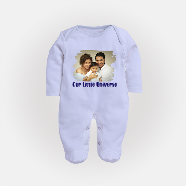 Our Little Universe Sleep suit/full sleeve body suit | Custom Family Sleep suit/full sleeve body suit Celebrating Your Little World - BABY BLUE - New Born (Chest 7.5")