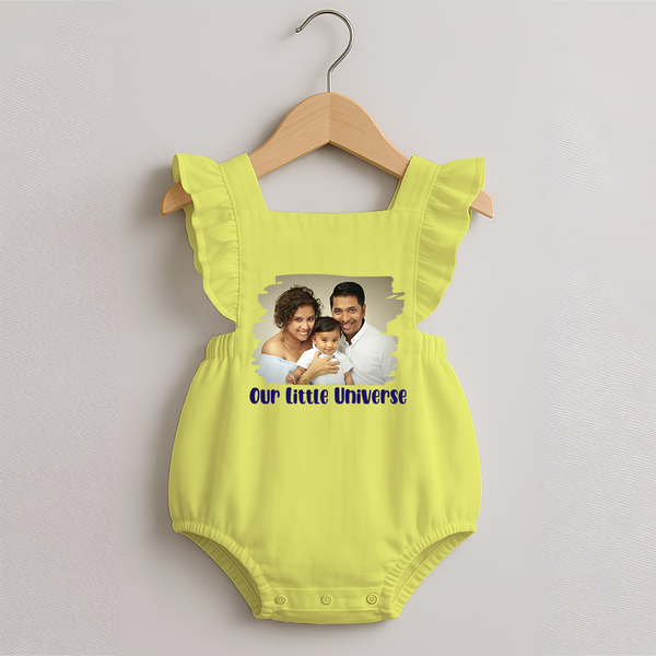 Our Little Universe Romper Frock | Custom Family Romper Frock Celebrating Your Little World - PASTEL YELLOW - 0 - 3 Months Old (Chest 19")