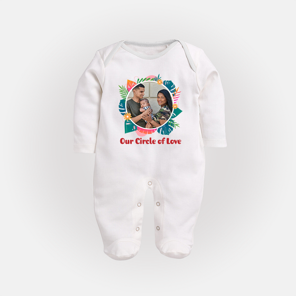 Our Circle of Love Sleep suit/full sleeve body suit | Personalized Family Sleep suit/full sleeve body suit for Bonded Families - WHITE - New Born (Chest 7.5")