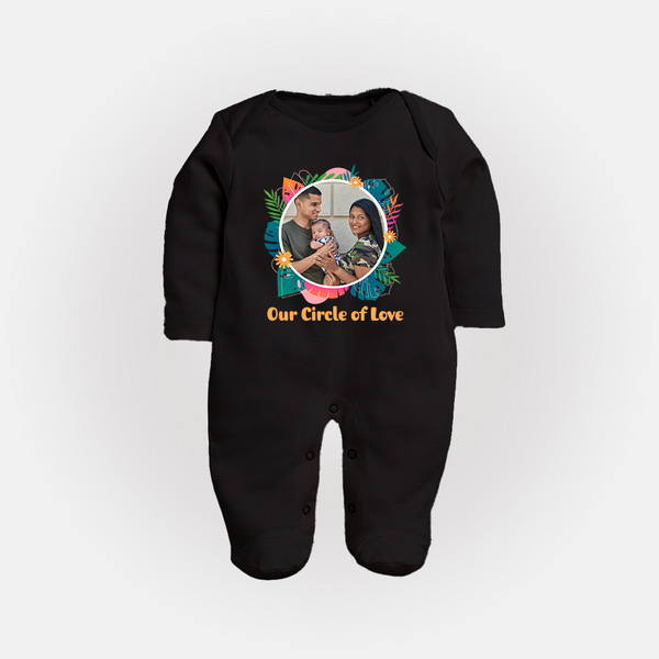 Our Circle of Love Sleep suit/full sleeve body suit | Personalized Family Sleep suit/full sleeve body suit for Bonded Families - BLACK - New Born (Chest 7.5")