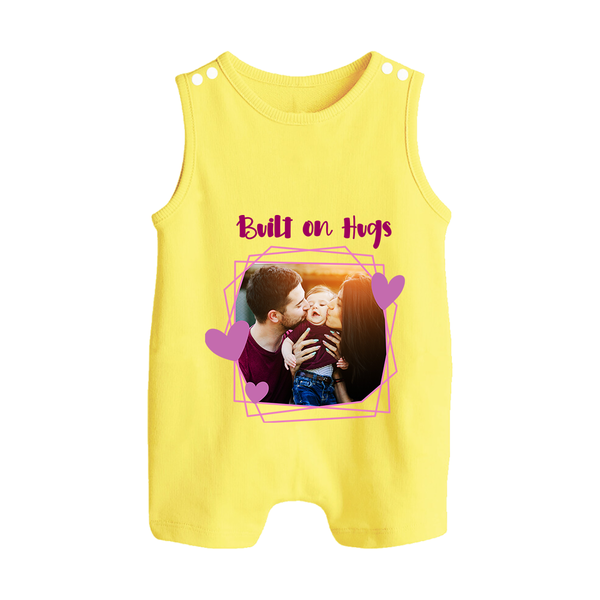 Built on Hugs Romper suit/Sleeveless Romper | Custom Family Romper suit/Sleeveless Romper for Love and Warmth - PASTEL YELLOW - 0 - 5 Months Old (Chest 18")
