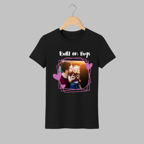 Built on Hugs Adult Tshirt | Custom Family Adult Tshirt for Love and Warmth - BLACK - S (Chest 19")