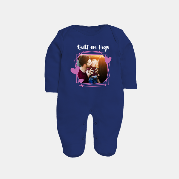 Built on Hugs Sleep suit/full sleeve body suit | Custom Family Sleep suit/full sleeve body suit for Love and Warmth - NAVY BLUE - New Born (Chest 7.5")