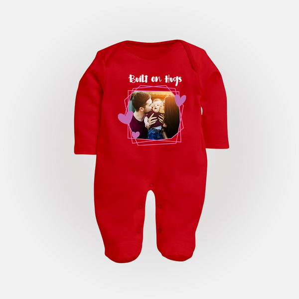 Built on Hugs Sleep suit/full sleeve body suit | Custom Family Sleep suit/full sleeve body suit for Love and Warmth - RED - New Born (Chest 7.5")