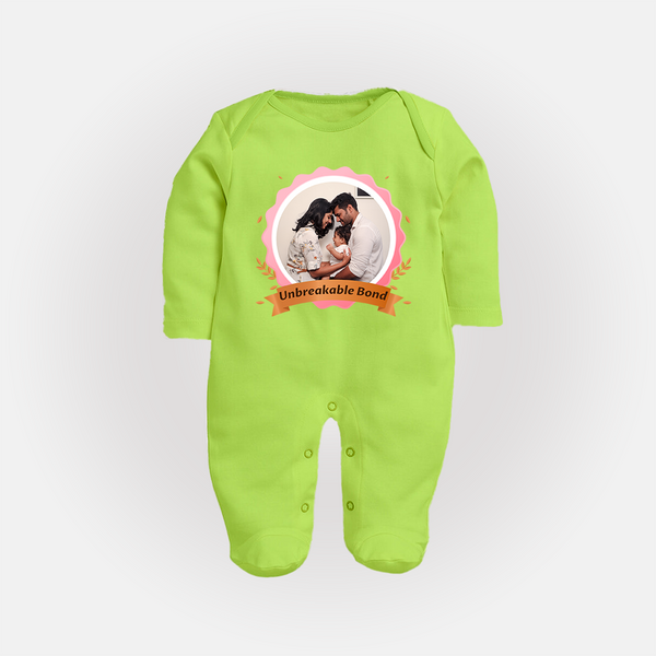 Unbreakable Bond Sleep suit/full sleeve body suit | Personalized Family Sleep suit/full sleeve body suit for Strong Connections - LIME GREEN - New Born (Chest 7.5")