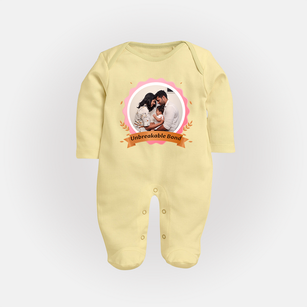 Unbreakable Bond Sleep suit/full sleeve body suit | Personalized Family Sleep suit/full sleeve body suit for Strong Connections - PASTEL YELLOW - New Born (Chest 7.5")