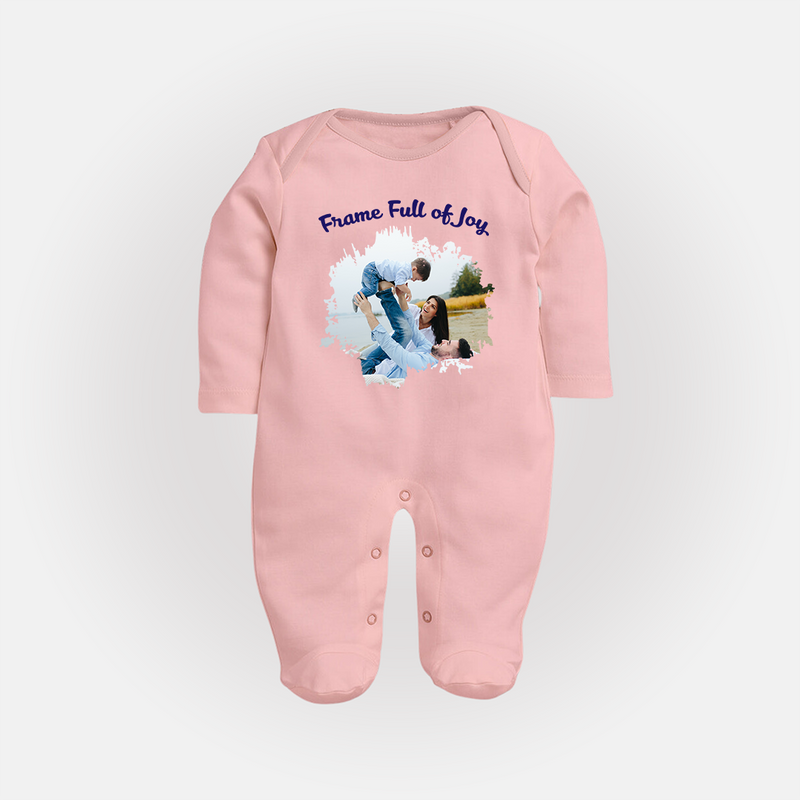 Frame Full of Joy Sleep suit/full sleeve body suit | Custom Family Sleep suit/full sleeve body suit for Cherished Moments - BABY PINK - New Born (Chest 7.5")