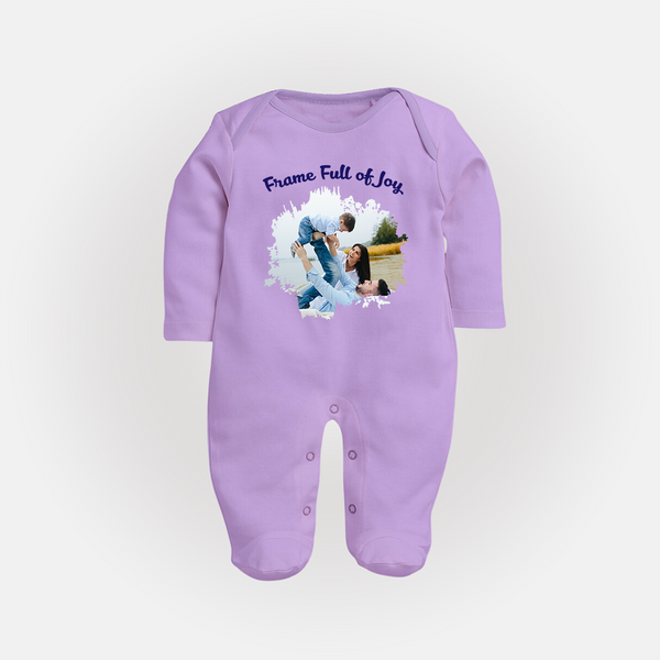 Frame Full of Joy Sleep suit/full sleeve body suit | Custom Family Sleep suit/full sleeve body suit for Cherished Moments - LILAC - New Born (Chest 7.5")