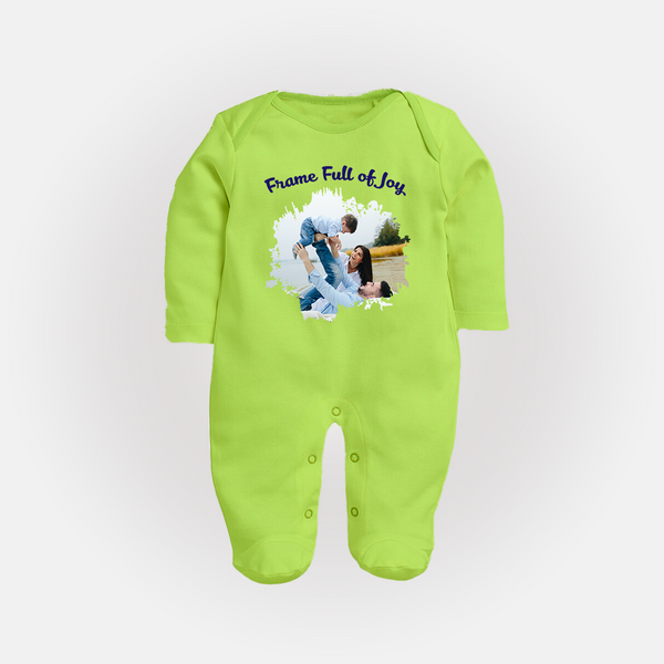 Frame Full of Joy Sleep suit/full sleeve body suit | Custom Family Sleep suit/full sleeve body suit for Cherished Moments - LIME GREEN - New Born (Chest 7.5")