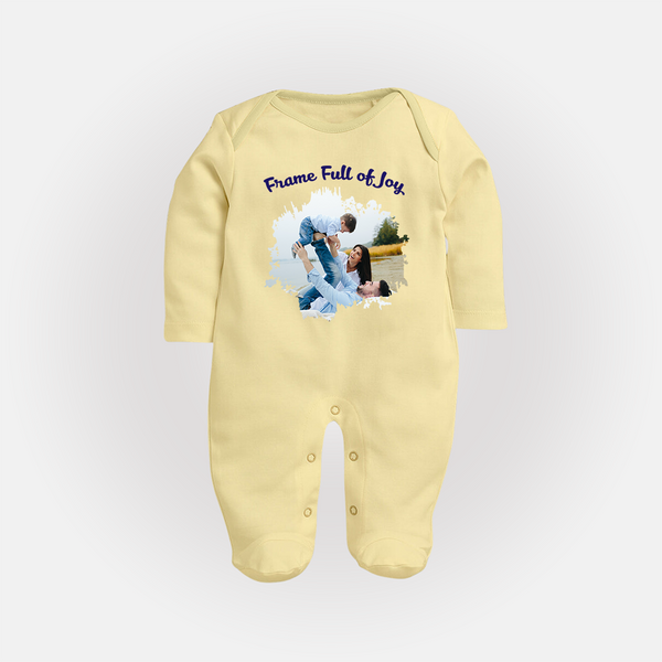 Frame Full of Joy Sleep suit/full sleeve body suit | Custom Family Sleep suit/full sleeve body suit for Cherished Moments - PASTEL YELLOW - New Born (Chest 7.5")