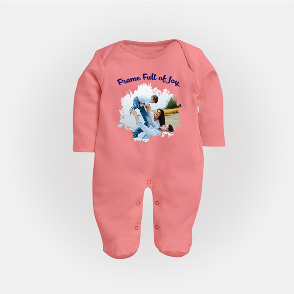 Frame Full of Joy Sleep suit/full sleeve body suit | Custom Family Sleep suit/full sleeve body suit for Cherished Moments - PEACH - New Born (Chest 7.5")