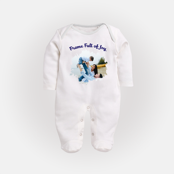 Frame Full of Joy Sleep suit/full sleeve body suit | Custom Family Sleep suit/full sleeve body suit for Cherished Moments - WHITE - New Born (Chest 7.5")