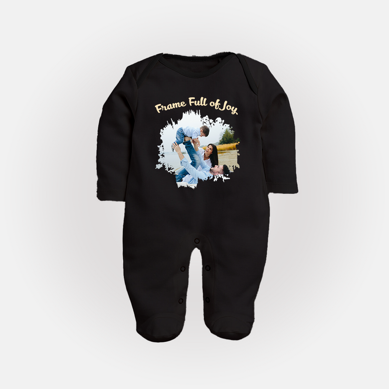 Frame Full of Joy Sleep suit/full sleeve body suit | Custom Family Sleep suit/full sleeve body suit for Cherished Moments - BLACK - New Born (Chest 7.5")