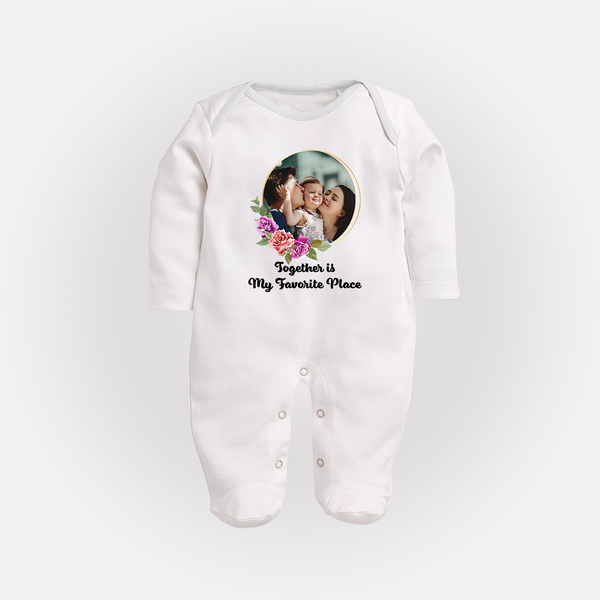 Together is My Favourite Place Sleep suit/full sleeve body suit | Personalized Family Sleep suit/full sleeve body suit for Unity - WHITE - New Born (Chest 7.5")