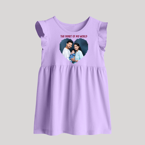 The Heart of My World Baby Frock | Custom Family Baby Frock for Loved Ones - LILAC - 0 - 3 Months Old (Chest 17")