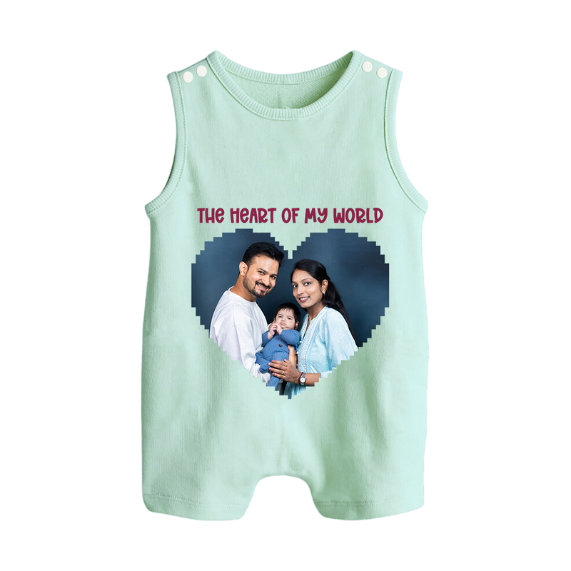 The Heart of My World Romper suit/Sleeveless Romper | Custom Family Romper suit/Sleeveless Romper for Loved Ones - MINT GREEN - 0 - 5 Months Old (Chest 18")