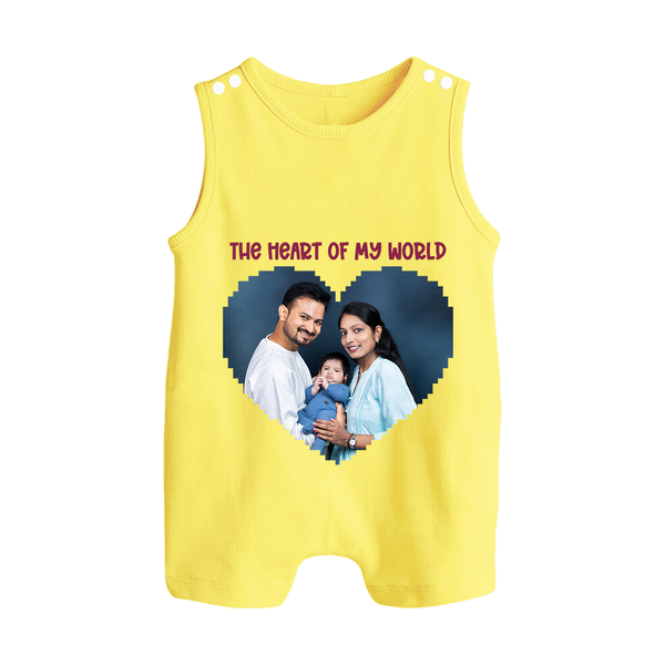 The Heart of My World Romper suit/Sleeveless Romper | Custom Family Romper suit/Sleeveless Romper for Loved Ones - PASTEL YELLOW - 0 - 5 Months Old (Chest 18")