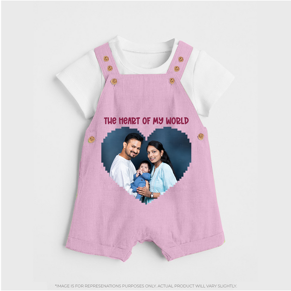 The Heart of My World Dungaree Set | Custom Family Dungaree Set for Loved Ones - BABY PINK - 0 - 5 Months Old (Chest 18")