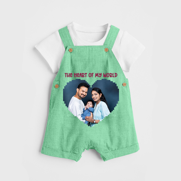 The Heart of My World Dungaree Set | Custom Family Dungaree Set for Loved Ones - GREEN - 0 - 5 Months Old (Chest 18")