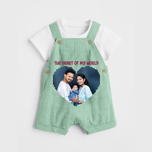 The Heart of My World Dungaree Set | Custom Family Dungaree Set for Loved Ones - MINT GREEN - 0 - 5 Months Old (Chest 18")