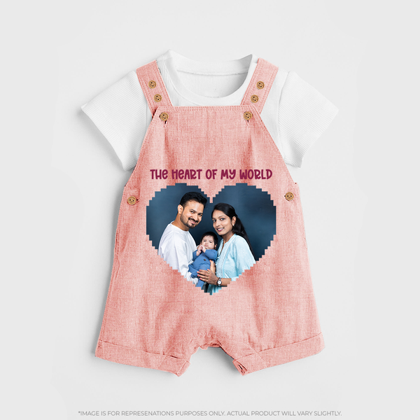 The Heart of My World Dungaree Set | Custom Family Dungaree Set for Loved Ones - PEACH - 0 - 5 Months Old (Chest 18")