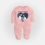 The Heart of My World Sleep suit/full sleeve body suit | Custom Family Sleep suit/full sleeve body suit for Loved Ones - BABY PINK - New Born (Chest 7.5")