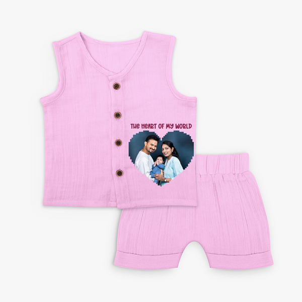 The Heart of My World Jabla Set | Custom Family Jabla Set for Loved Ones - BABY PINK - 0 - 3 Months Old (Chest 9.8")
