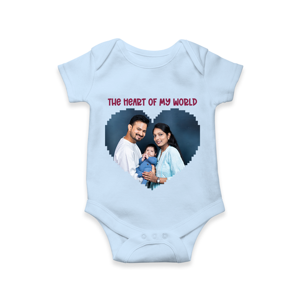 The Heart of My World Romper/Onesie | Custom Family Romper/Onesie for Loved Ones - BABY BLUE - New Born (Chest 14")