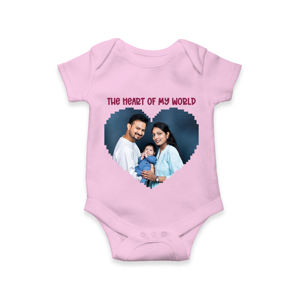 The Heart of My World Romper/Onesie | Custom Family Romper/Onesie for Loved Ones - BABY PINK - New Born (Chest 14")