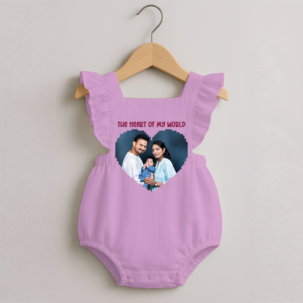 The Heart of My World Romper Frock | Custom Family Romper Frock for Loved Ones - BABY PINK - 0 - 3 Months Old (Chest 19")