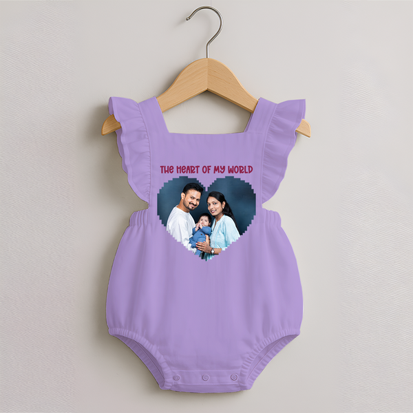 The Heart of My World Romper Frock | Custom Family Romper Frock for Loved Ones - LILAC - 0 - 3 Months Old (Chest 19")