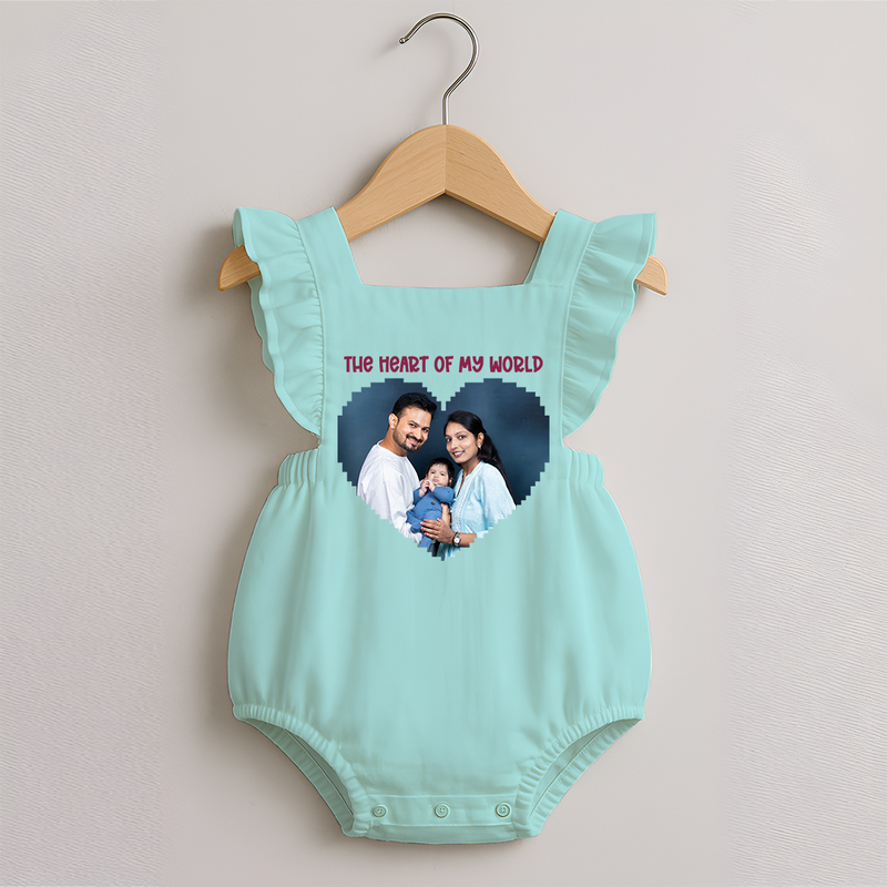 The Heart of My World Romper Frock | Custom Family Romper Frock for Loved Ones - MINT GREEN - 0 - 3 Months Old (Chest 19")