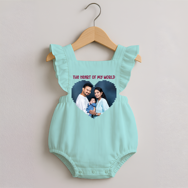 The Heart of My World Romper Frock | Custom Family Romper Frock for Loved Ones - MINT GREEN - 0 - 3 Months Old (Chest 19")