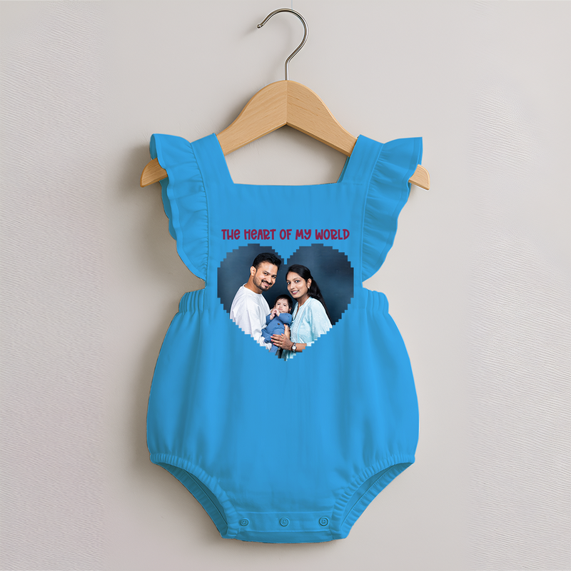The Heart of My World Romper Frock | Custom Family Romper Frock for Loved Ones - SKY BLUE - 0 - 3 Months Old (Chest 19")