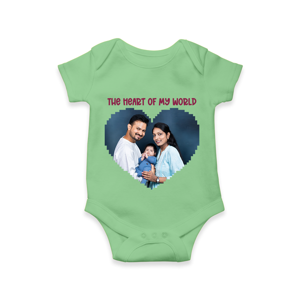 The Heart of My World Romper/Onesie | Custom Family Romper/Onesie for Loved Ones - GREEN - New Born (Chest 14")