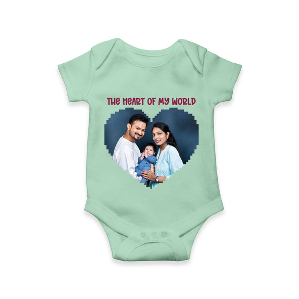 The Heart of My World Romper/Onesie | Custom Family Romper/Onesie for Loved Ones - MINT GREEN - New Born (Chest 14")