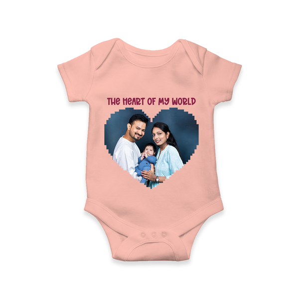 The Heart of My World Romper/Onesie | Custom Family Romper/Onesie for Loved Ones - PEACH - New Born (Chest 14")