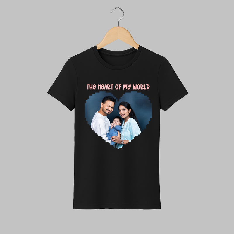The Heart of My World Adult Tshirt | Custom Family Adult Tshirt for Loved Ones - BLACK - S (Chest 19")