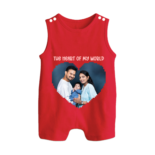 The Heart of My World Romper suit/Sleeveless Romper | Custom Family Romper suit/Sleeveless Romper for Loved Ones - RED - 0 - 5 Months Old (Chest 18")