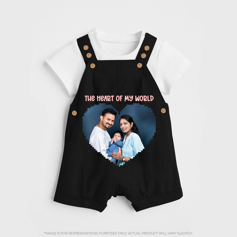 The Heart of My World Dungaree Set | Custom Family Dungaree Set for Loved Ones - BLACK - 0 - 5 Months Old (Chest 18")