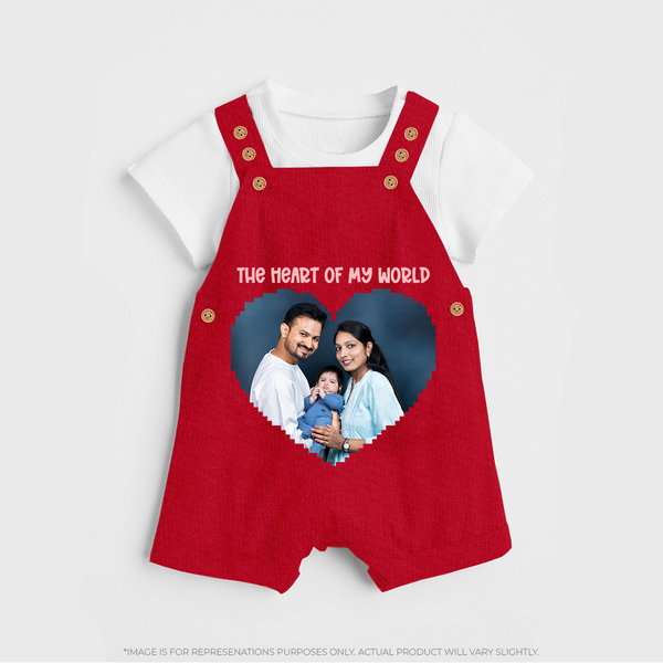 The Heart of My World Dungaree Set | Custom Family Dungaree Set for Loved Ones - RED - 0 - 5 Months Old (Chest 18")