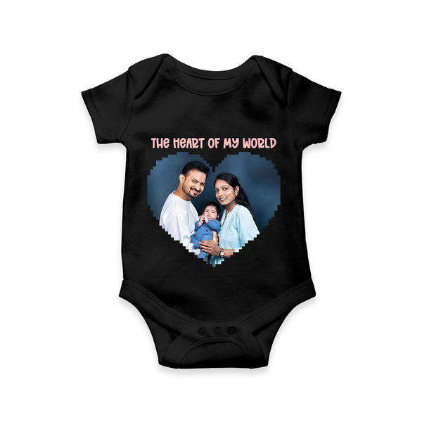 The Heart of My World Romper/Onesie | Custom Family Romper/Onesie for Loved Ones - BLACK - New Born (Chest 14")